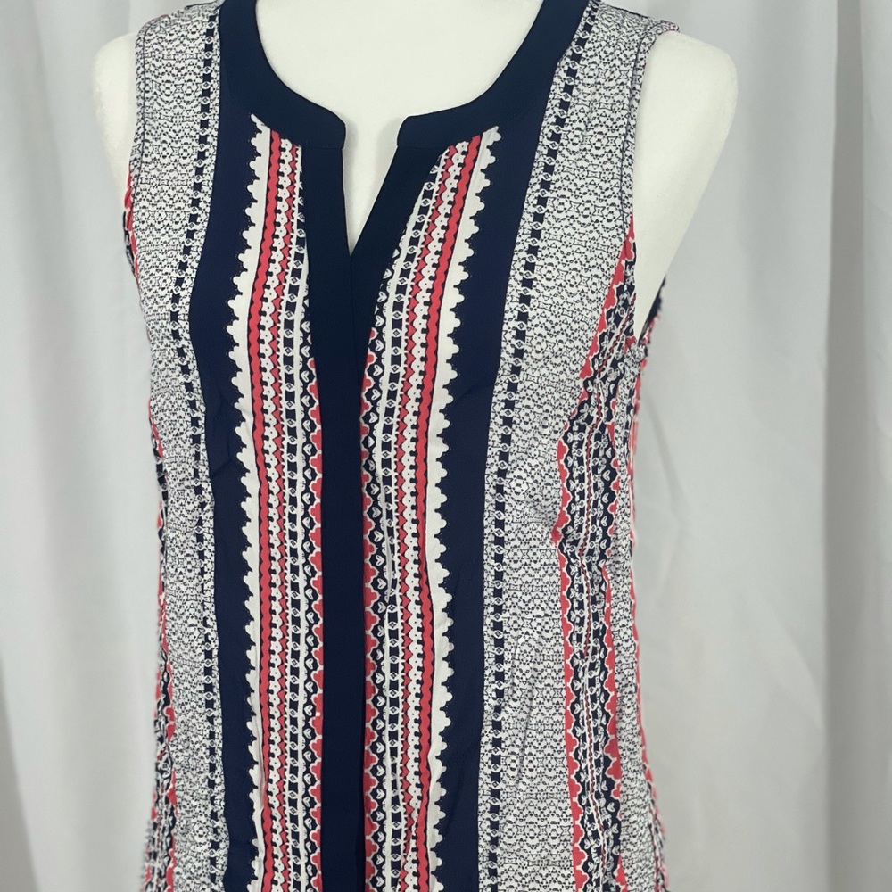 Tribal Jeans v neck patterned sleeveless top MED